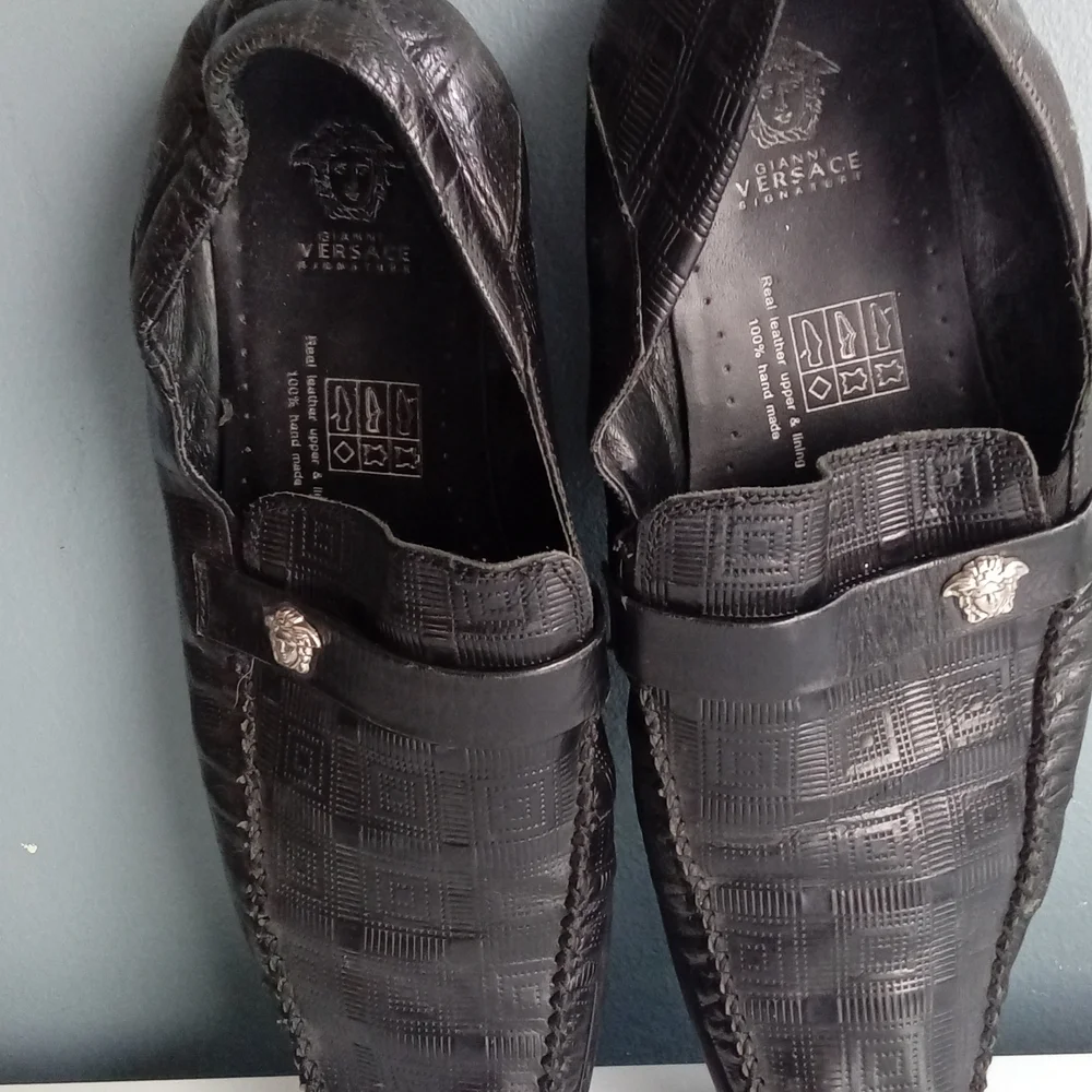 Gianni‎ Versace Signature Black Leather Medusa Loafers Men Size 46